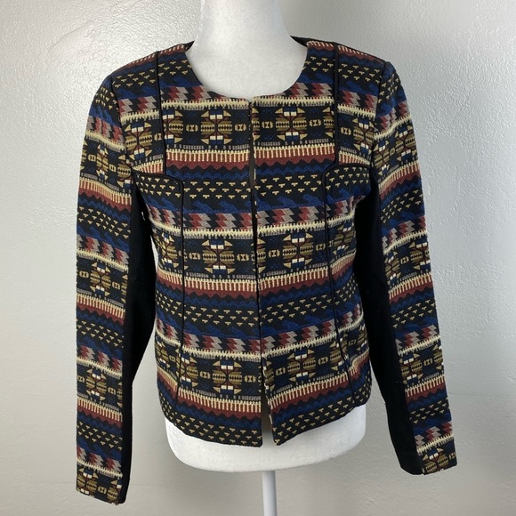 Vila Clothes Aztec Boho Multicolor Aztec SouthWestern Vinali Blazer Jacket Small - Picture 15 of 15